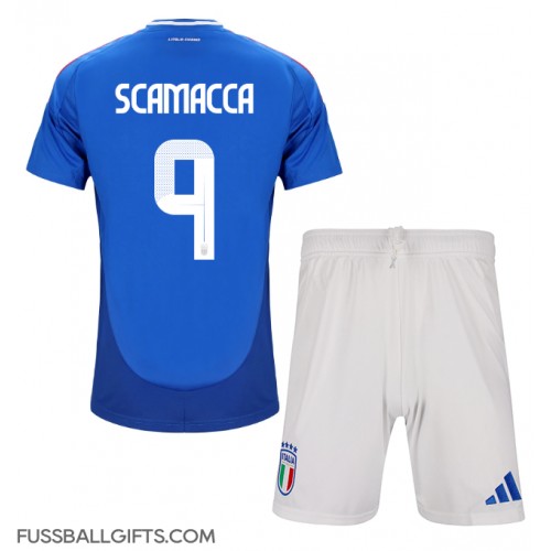 Italien Gianluca Scamacca #9 Fußballbekleidung Heimtrikot Kinder EM 2024 Kurzarm (+ kurze hosen)